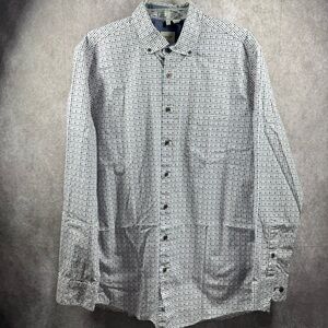 Haupt Men’s XL 17.5 White Multicolored Casual Button Down Shirt‎ with Microprint